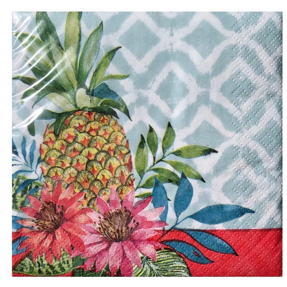Creative Converting Tropical Pineapple Cocktail Beverage Paper Napkins, 40 ct